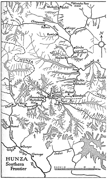 Carte du Hunza par John Clark (1957)